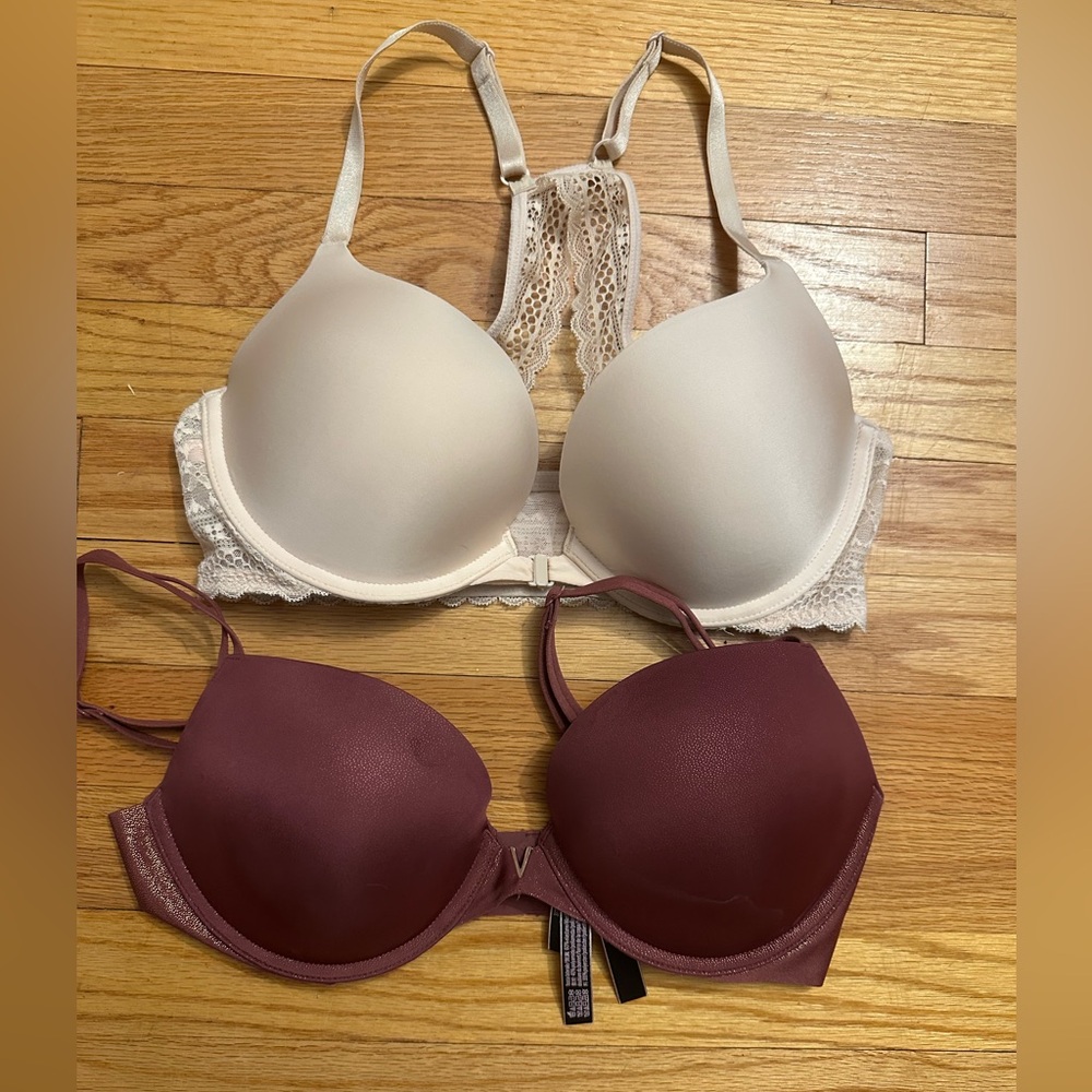 Victoria's Secret Cream and Dark Purple T-Shirt Bras